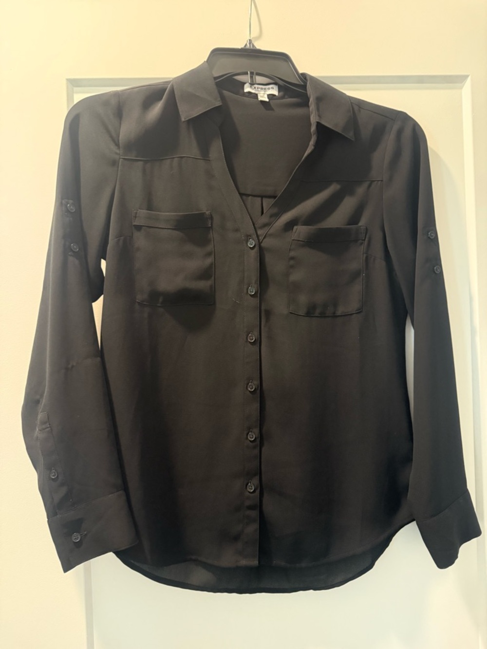 Express Black Button-Front Long Sleeve Shirt